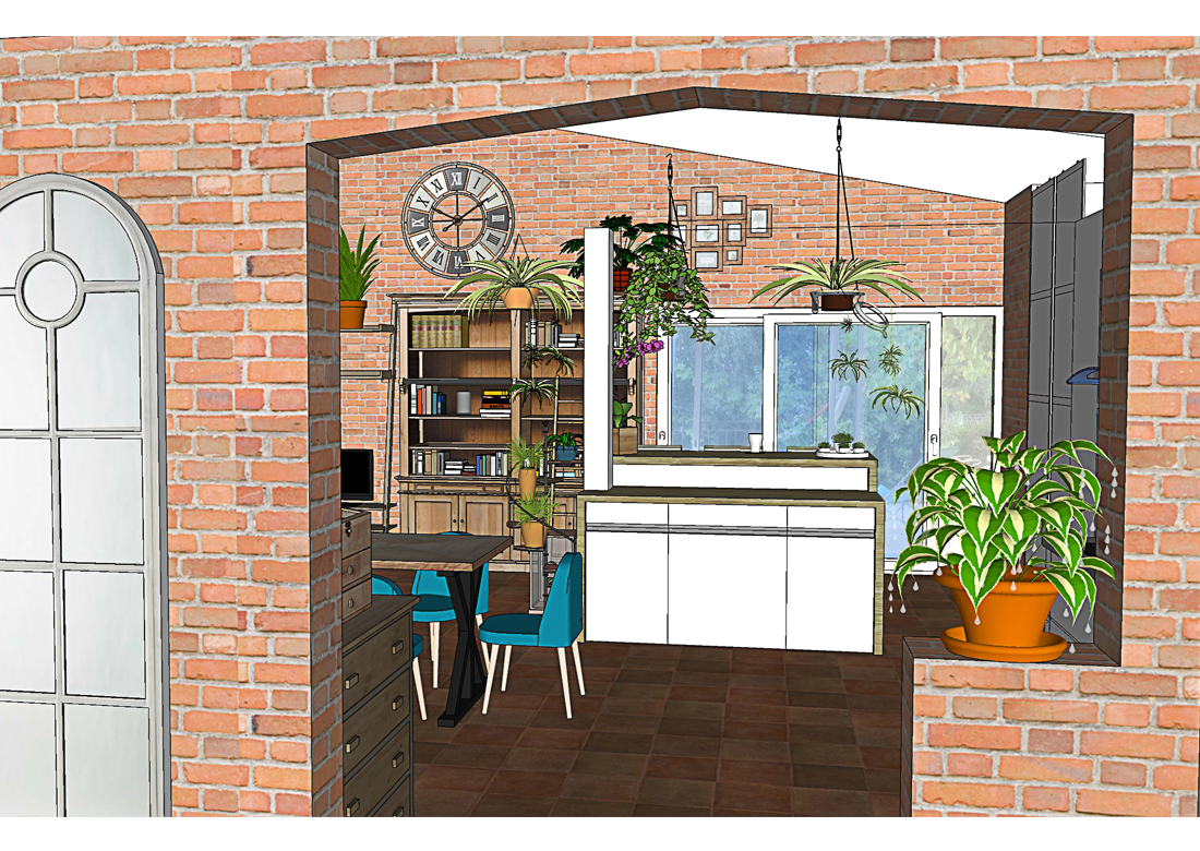 3D entrée villa ambiance loft