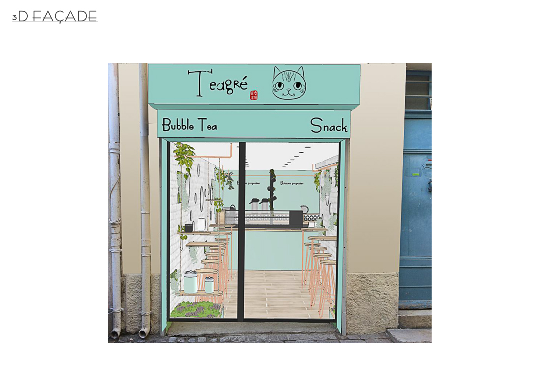 Visuel 3D de la vitrine du projet de bubble tea bar Teagré sur Antibes